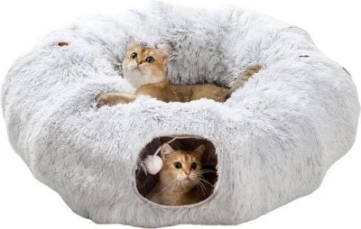 DIRECTIN Tierbett und Katzentunnel Rascheltunnel Für Katzen Ultraweiche Runde Donut Form