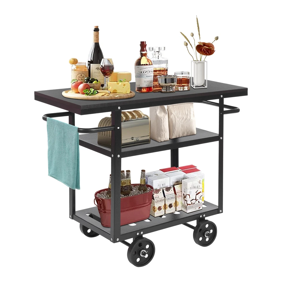 Carro con barra rodante industrial móvil carro de servicio carro cocina almacenamiento 3 niveles Foto 4 de 4