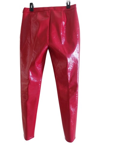 NWOT Armani A/X Bright Red Shiny Soft Vinyl Fitted Pants Sz US 8 - Picture 4 of 7