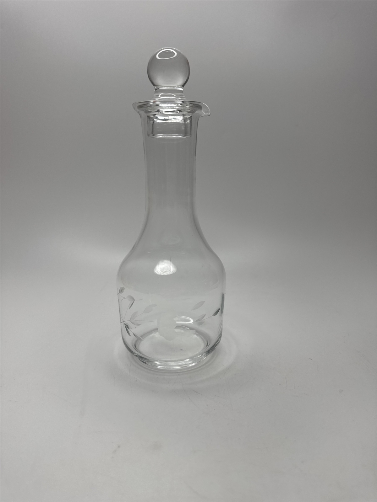 Vintage 6-Inch Floral Etched Clear Glass Decanter