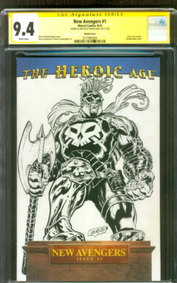 New Avengers 1 CGC SS 9.4 Ares Black White Original sketch art Variant 8/10