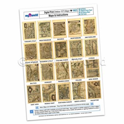 Set Of 20 Dolls House Miniature Old Maps From 1573 - Set 2 A4 Value Sheet