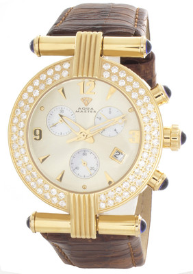 Aqua Master Womens Chrono Gold-tone Dial Brown Leather Band  display picture 1