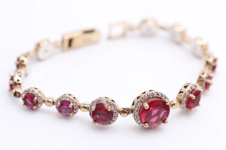 Turkish Handmade Jewelry Round Pink Ruby 925 Sterling Silver Bracelet - Image 2 of 4
