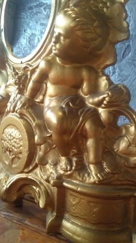 Antique Cast Iron gold Front Clock Case Face Cherubs Grapes Fancy Golden mfg co. - Picture 5 of 12