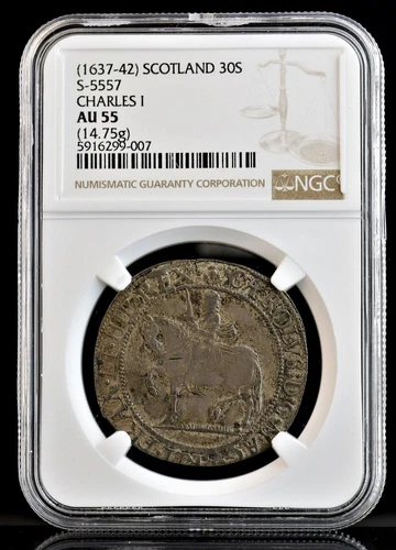 1637-42 SCOTLAND 30S Shilling S5557 Charles I NGC AU 55 Graded