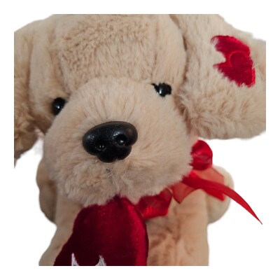 Dan Dee Yellow Lab Retriever Puppy Dog Stuffed Animal Red Heart Ribbon Bow 9''