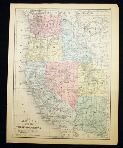 Antique Map 1865 California Washington Territory Utah Ty Arizona Ty Mexico