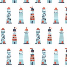 Nautical Collection Lighthouses White 100 Cotton Fabric by The Yard