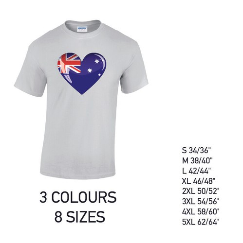 Australia Heart Mens Cotton T-Shirt 3 colours 8 sizes Available Printed - Picture 6 of 7