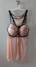  NWT AUDEN Pink  Black XL Ice Rose 2 piece Thong  Baby Doll Intimate Wear NEW