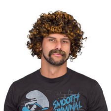 Adulto Unisex Años 70 Disco Peluca Bigote Halloween Comic Con Juego de Accesorios Cosplay