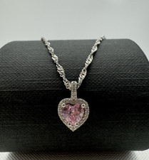 925 Sterling Silver Pink Colour Heart Diamond-Unique Pendant Necklace 20 Inch