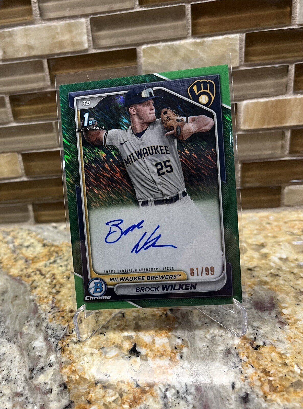 2024 Bowman Brock Wilken Green Shimmer 1st Chrome Auto #/99 Brewers Autograph 📈