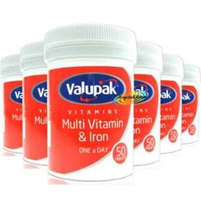 6x Valupak Multi Vitamin & Iron One a Day 50 Tablets Multivitamin