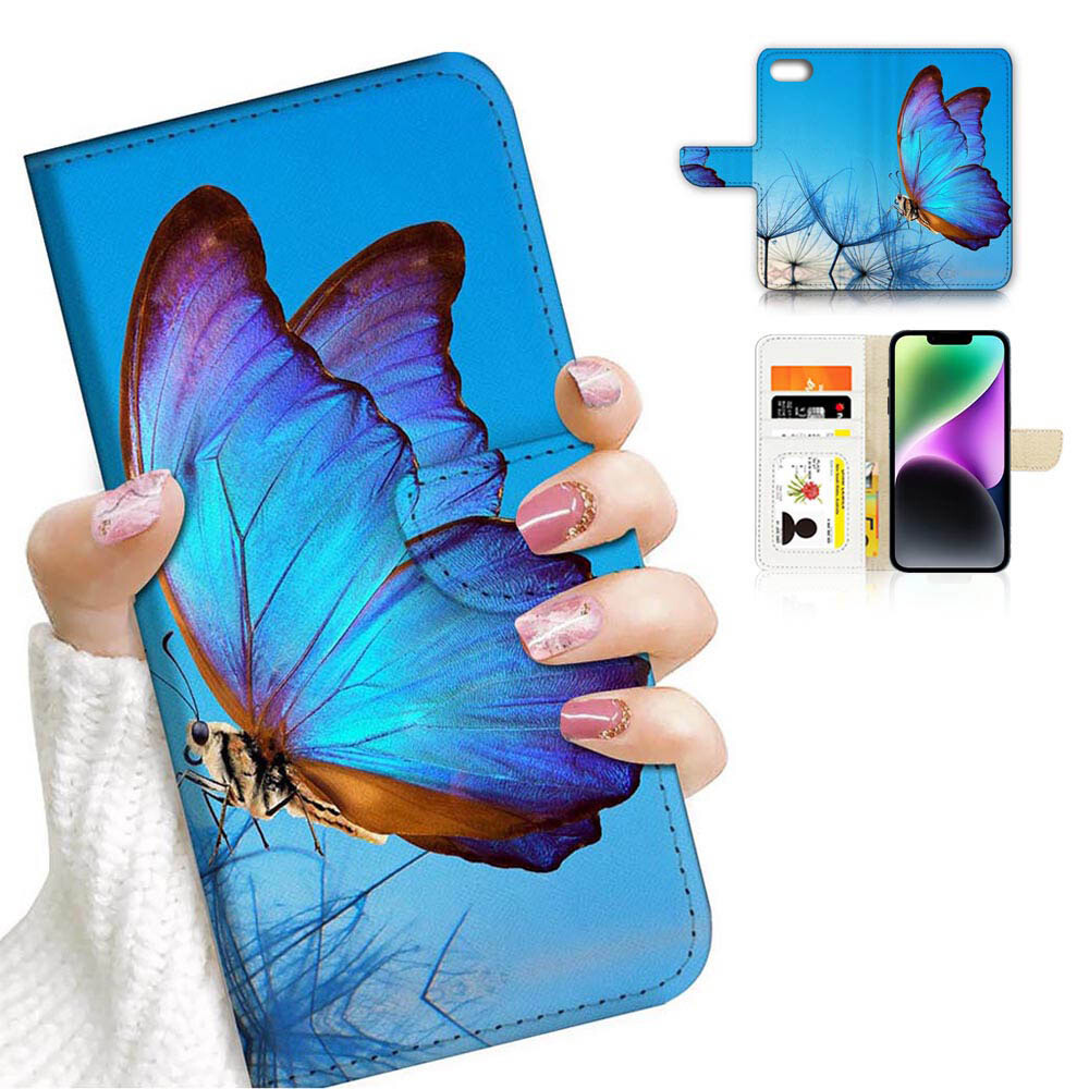 For iPhone iPhone Flip Case Cover AJ26746 Blue Butterfly
