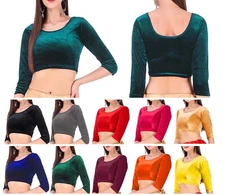 Women Velvet Blouse Saree Blouses Crop Top Indian Readymade Bollywood Sari Choli