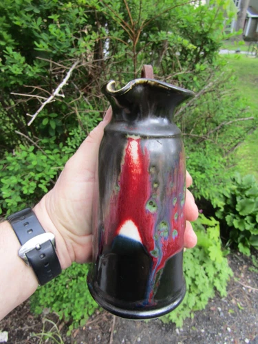 Edgecomb Potters Maine Pottery Salad Dressing Server Drip Glaze  With Cork