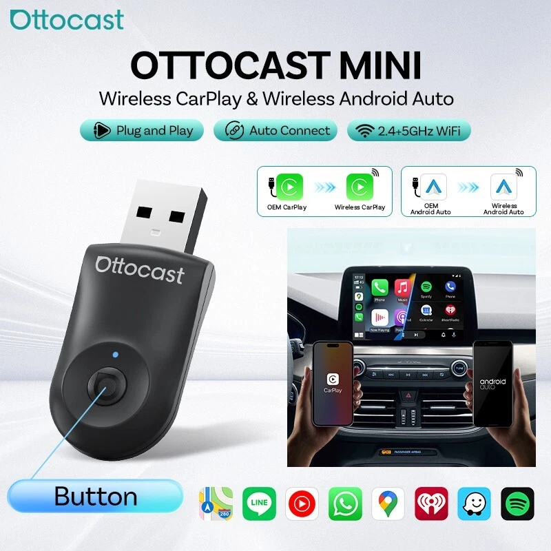 2025 Ottocast Mini USB Wireless CarPlay + Android Auto Adapter *One-Click Button - Bild 3 von 4