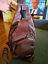 Leather Sling Bag Mens Crossbody Bag Chest Backpack Men With USB Charging Port-M