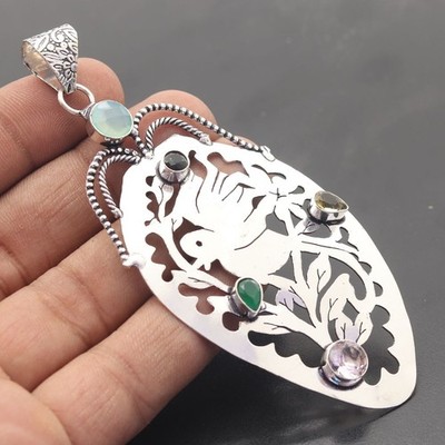 Aqua Chalzedon Edelstein 925 Sterling Silber Handarbeit Anhänger Schmuck Geschenk für