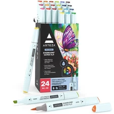 Dual Tip Brush Pens, 24 Bright and Neon Tones, EverBlend Watercolor Calligrap...