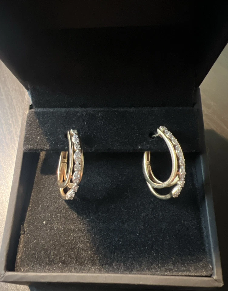 PENDIENTES ARO OVALADOS DIAMANTES REDONDOS Kay Jewelers punta 10K YG 1/4 ct dos con SEGURO Foto 3 de 4