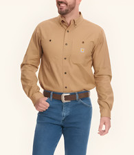 Men's Dark Khaki Rugged Carhartt Flex Rigby Long Sleeve Work Shirt,New with tags