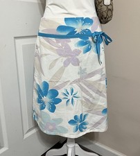 Vintage White Blue Purple Floral A-Line Knee Length Skirt Size M