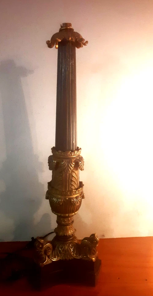 Pied de LAMPE de style Empire Bronze et laiton XIXe NAPOLEON verrerie Signée - Photo 2/4