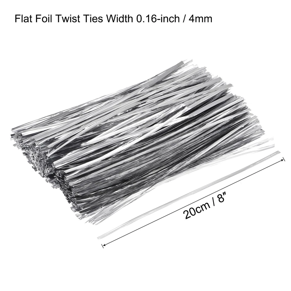 750 peças gravatas de torção de folha 8" gravata de fechamento de plástico para pão doce tom de prata - Imagem 2 de 4