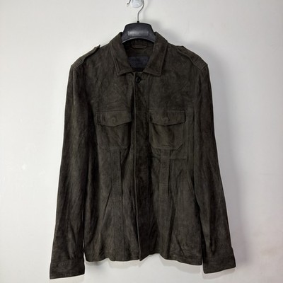 All Saints Herren ADISHAM Wildleder Leder Hemd Jacke Biker Bomber Medium