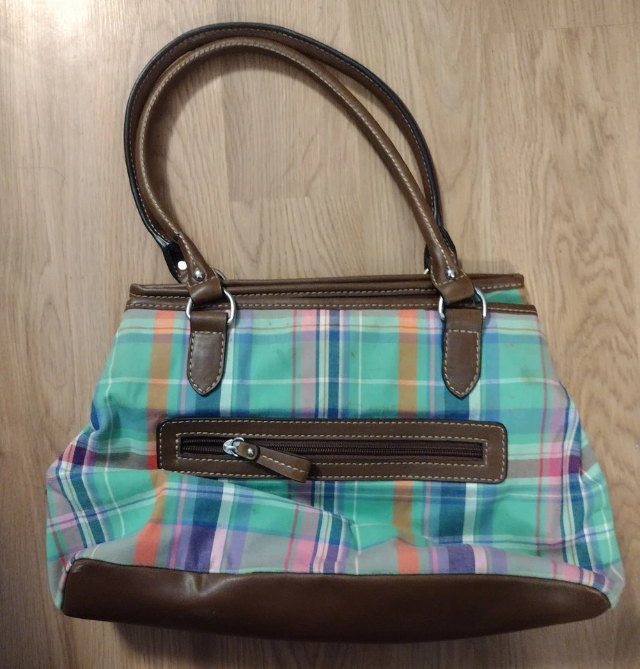 CHAPS Ralph Lauren "Marcie" Green Plaid Triple Satchel Purse (Read) - Image 2 of 4