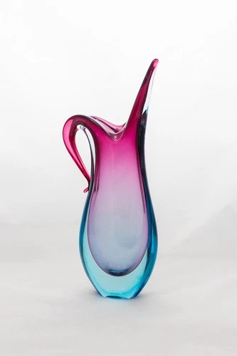 Vintage Murano Italian red and blue sommerso glass jug vase