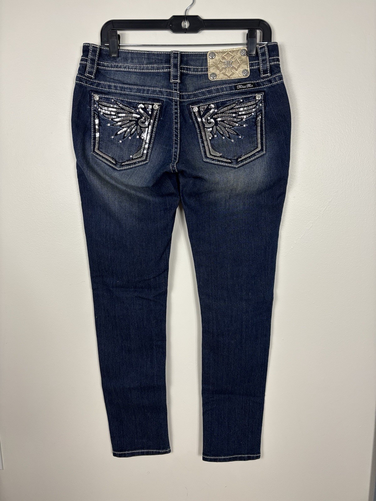 Miss Me Womens Blue Embellished Skinny Jeans Low Rise Stretch Denim Size 28