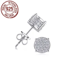 925 Sterling Silver Cubic Zirconia Micro Paved Round Stud Earrings Women Jewelry