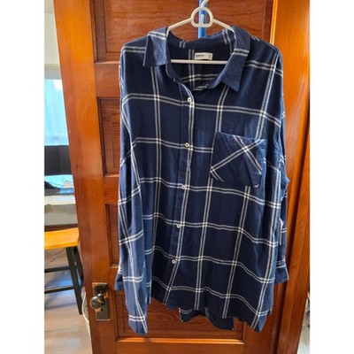 Sonoma Women s 3X Oversized Flannel Shirt NWT Navy Blue Plaid Button Down