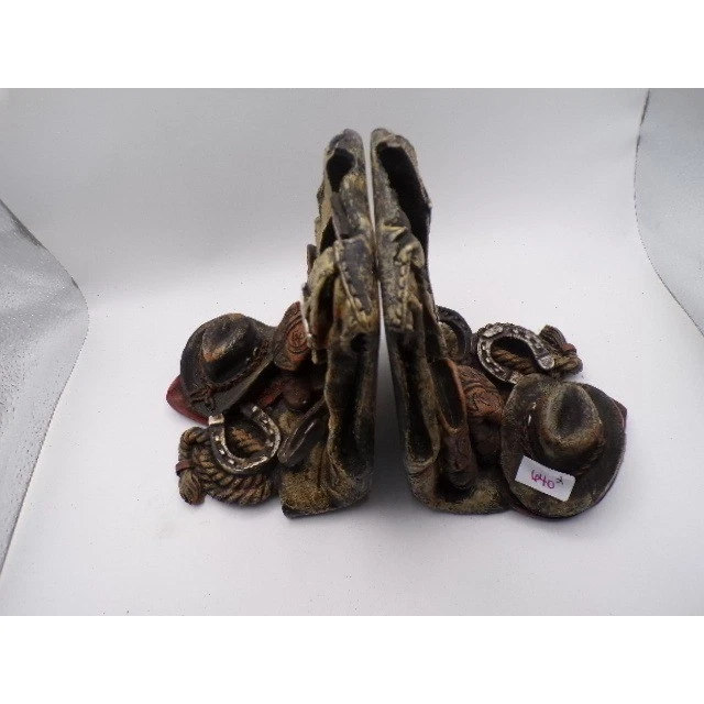 Western Cowboy Vest Hat Horseshoe Bookends Rustic Decor Set - Image 2 of 4