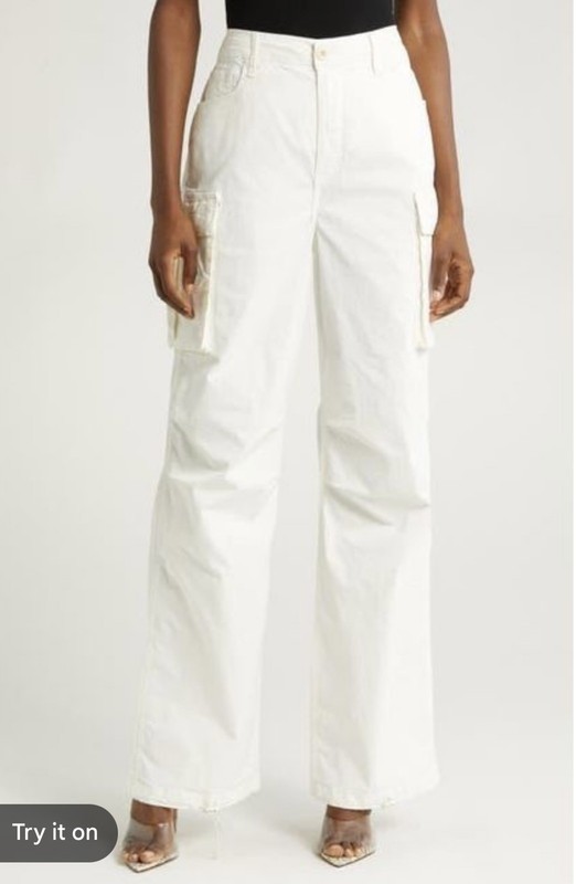 Good American Women’s Cargo White Pants Size 4/27 Baggy Fit