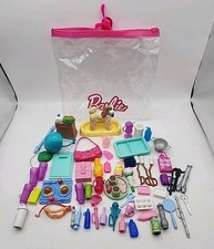 Vintage Barbie Doll House Accessories Lot Housewares Dishes Pans Pots Pets Bag