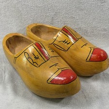 Vintage Dutch Wooden Clogs Hand Painted Klompen Shoes Folk Art Size 28 1/3