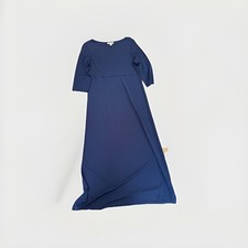 Talbots Size S Maxi Navy Blue Dress Boat Neck Classic Flowy 3/4 Sleeve Stretch