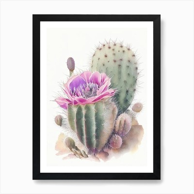 Echinocereus Kaktus Pastell Aquarell gerahmt Wandbild Poster Leinwanddruck Bild