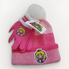 Princess peach girls Beanie hat gloves set pink snow winter ski embroidery logo