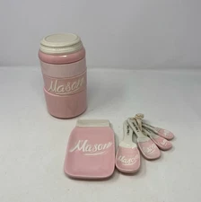 Mason Jar Kitchenware Set - Ceramic Measuring Cups, Measuring Spoons 10 PC Pink