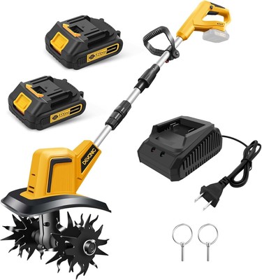 DEVONIC Cordless Electric Garden Tiller,21V 330RPM Tiller Cultivator 8'' Tilling