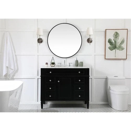 Elegant Decor Park Avenue 42" Metal MDF Marble Single Bathroom Vanity in Black - Picture 6 of 8