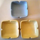3 VTG HAEGER ASHTRAYS #925 MCM MID CENTURY MODERN MADE IN USA BLUE YELLOW ab