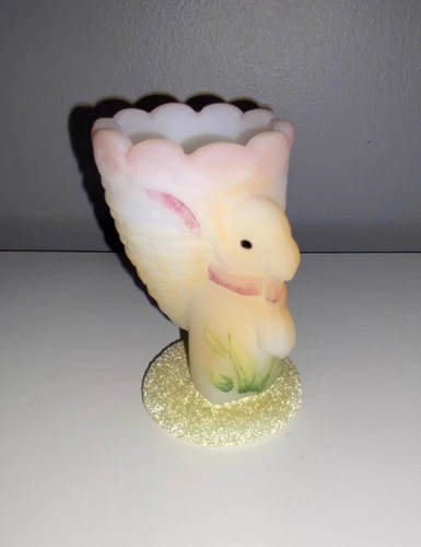 FENTON Satin Bunny Rabbit Easter Egg Holder Cup Hand Painted SHYUER