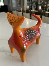 Kenneth Wingard MCM Orange Italian Ceramic Pottery Cat Bank